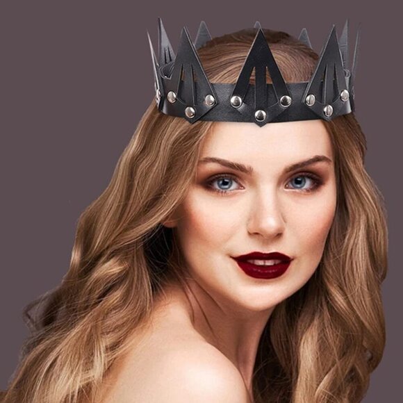 Gothic Headpiece Black Leather Headband Punk Spiky Tiara for Women Girls main image 9